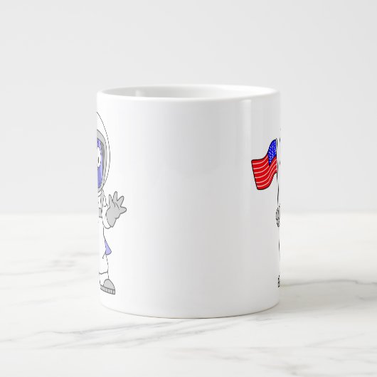 アメリカ国旗を掲げている宇宙飛行士。 ジャンボコーヒーマグカップ (正面)