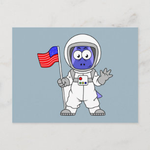 アメリカ国旗を掲げている宇宙飛行士。 ポストカード