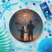 アメリカ国旗を掲げている親子 ペーパープレート (パーティー)