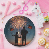 アメリカ国旗を掲げている親子 ペーパープレート (パーティー)