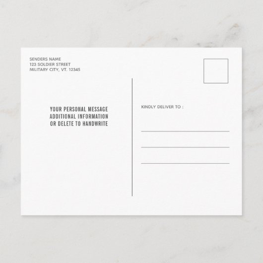 アメリカ国旗を掲げて別れを告げる軍人 案内ポストカード (裏面)