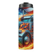 アメリカ国旗を掲げて燃え盛るセミトラック タンブラー (正面)