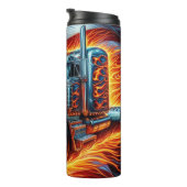 アメリカ国旗を掲げて燃え盛るセミトラック タンブラー (回転右)