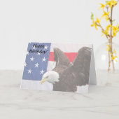 アメリカ国旗を掲げるハクトウワシ カード (黄色い花)