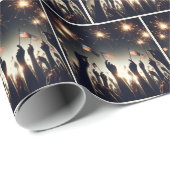 アメリカ国旗を掲げる愛国心のある群衆 ラッピングペーパー (ロールコーナー)