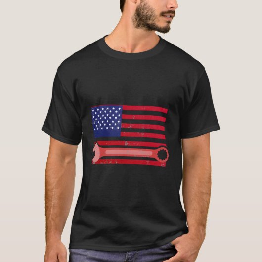 アメリカ国旗を整備士 Tシャツ (正面)