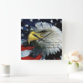 アメリカ国旗を背にした禿げたワシの頭 スクエア壁時計 (ホーム)