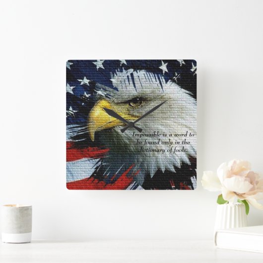 アメリカ国旗を背にした禿げたワシの頭 スクエア壁時計 (ホーム)