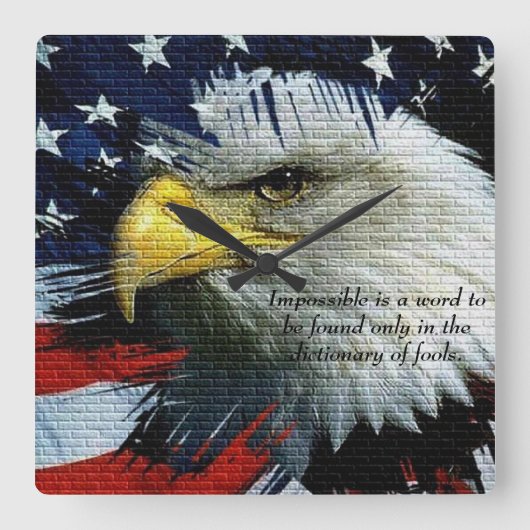 アメリカ国旗を背にした禿げたワシの頭 スクエア壁時計 (正面)