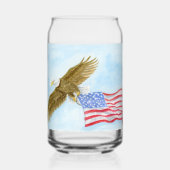 アメリカ国旗を背に飛ぶアメリカワシ ガラス缶 (裏面)