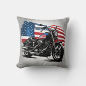 アメリカ国旗を背景にしたオートバイ クッション (正面)