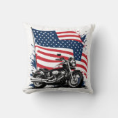 アメリカ国旗を背景にしたヴィンテージバイク クッション (正面)