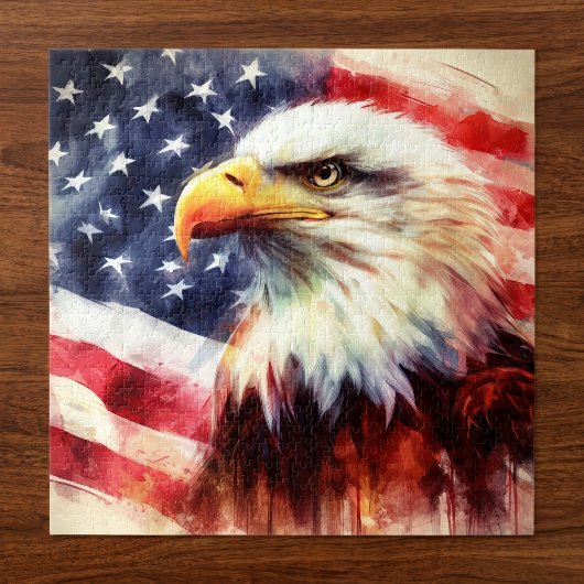 アメリカ国旗を背景にした堂々たるハクトウワシの肖像 ジグソーパズル