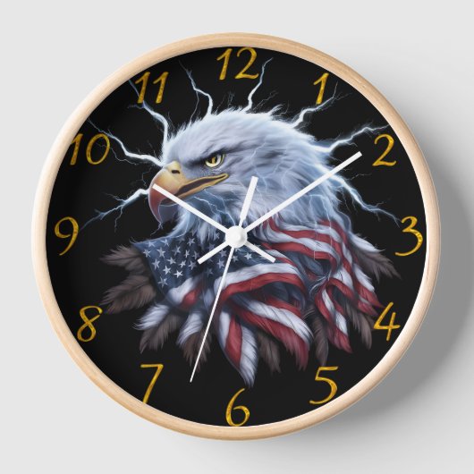 アメリカ国旗を被った堂々たる鷲 壁時計 (正面)