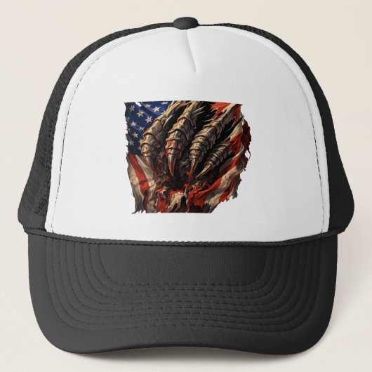 アメリカ国旗を裂く凶暴なモンスターアート キャップ (正面)