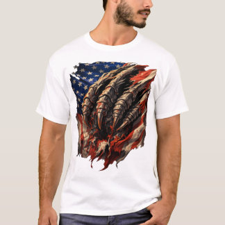 アメリカ国旗を裂く恐ろしいモンスターアート Tシャツ