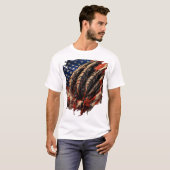 アメリカ国旗を裂く恐ろしいモンスターアート Tシャツ (正面フル)