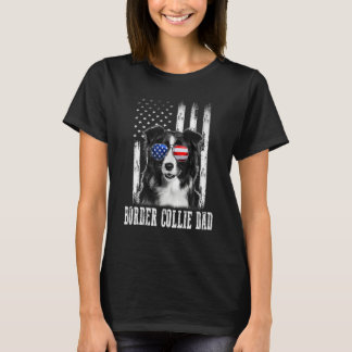 アメリカ国旗を誇りに思うボーダーコリー 愛犬家パパ ママ Tシャツ
