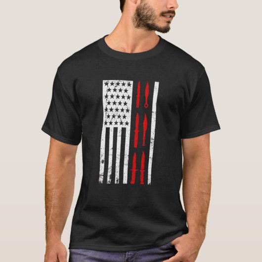 アメリカ国旗を集めたナイフコレクターナイフ Tシャツ (正面)