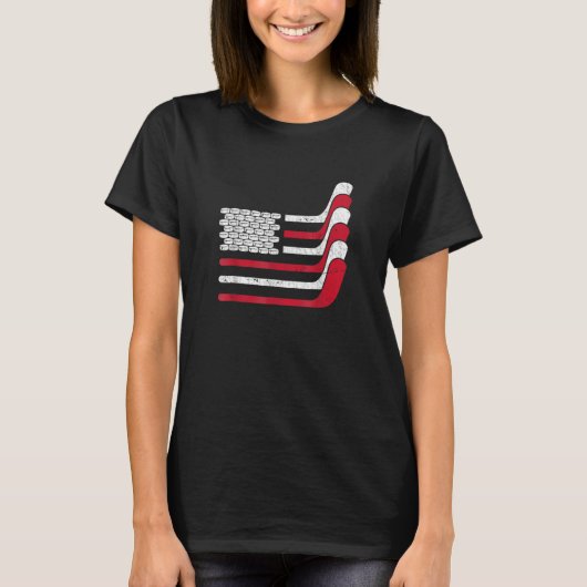 アメリカ国旗アイスホッケースティックホッケーパック Tシャツ (正面)