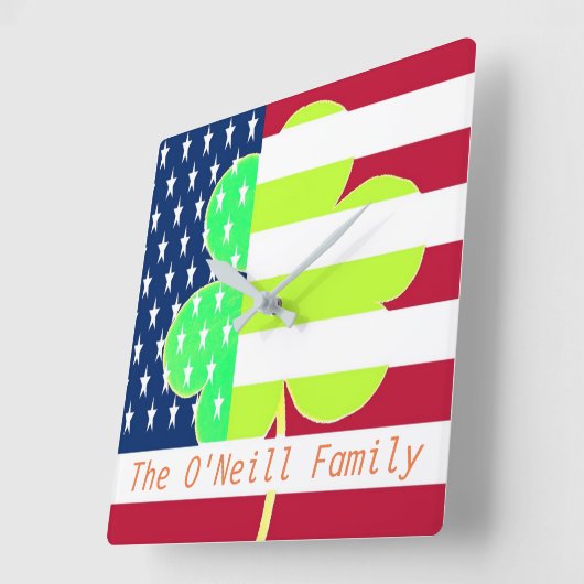 アメリカ国旗アイリッシュシャムロッククローバーセントパトリック スクエア壁時計 (傾斜)