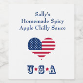 アメリカ国旗アメリカ合衆国ハート ワインラベル (シングルラベル)