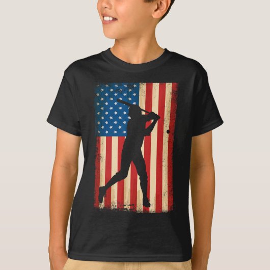 アメリカ国旗アメリカ愛国的野球愛好家4日 Tシャツ (正面)