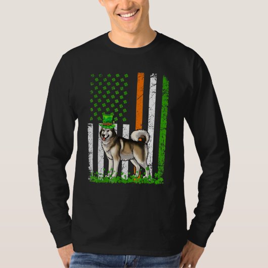 アメリカ国旗アラスカンマラムートドッグSt patricksダ Tシャツ (正面)