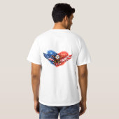 アメリカ国旗イーグルハート花火愛国的な7月4日 Tシャツ (裏面フル)