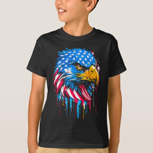 アメリカ国旗イーグル愛国主義 Tシャツ (正面)