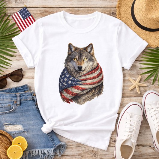 アメリカ国旗オオカミ Tシャツ