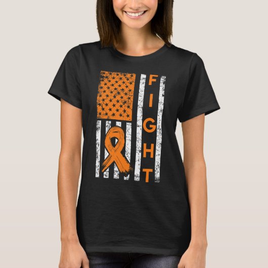アメリカ国旗オレンジリボン白血病戦争と戦う Tシャツ (正面)