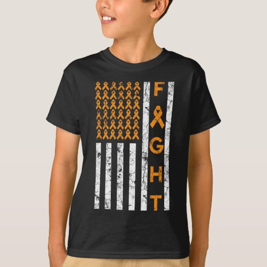アメリカ国旗オレンジリボン白血病戦争と戦う Tシャツ (正面)