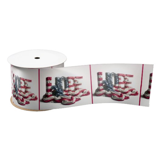 アメリカ国旗オンホープタイポグラフィ サテンリボン (リール)