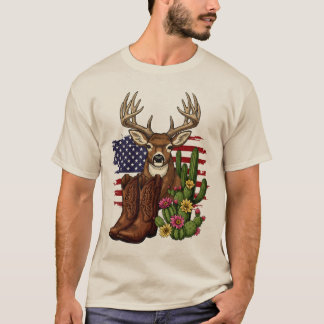アメリカ国旗カウボーイブーツハンターギフト Tシャツ