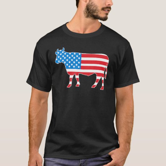 アメリカ国旗カウ 7月4日 Tシャツ (正面)