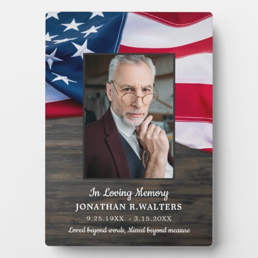 アメリカ国旗カスタムの写真愛国記念碑 フォトプラーク (正面)