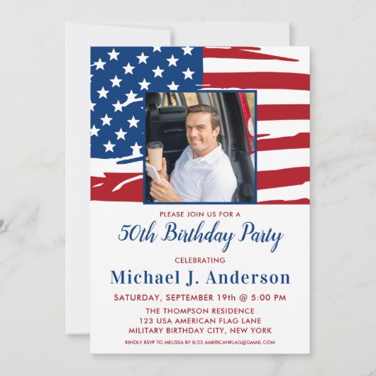 アメリカ国旗カスタムの写真第50回バースデーパーティー 招待状 (正面)