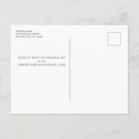 アメリカ国旗カスタムの写真軍隊誕生日パーティー インビテーションポストカード (裏面)