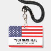 アメリカ国旗カスタムネームタグ ランヤード付き バッジ (ストラップ付き表面)