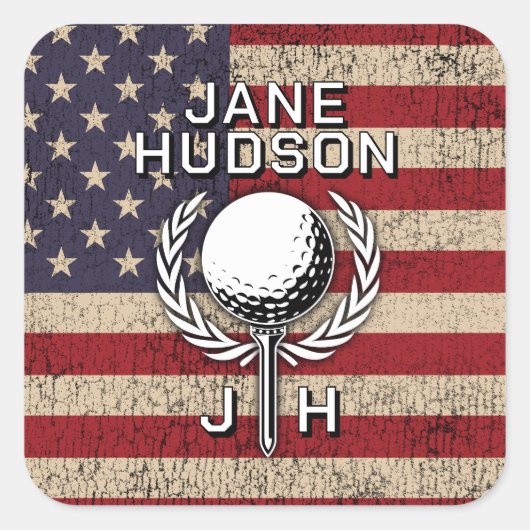 アメリカ国旗カスタムモノグラムデザイン スクエアシール (正面)