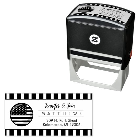 アメリカ国旗カップルモノグラム差出人住所 セルフインキングスタンプ (インサイチュ)