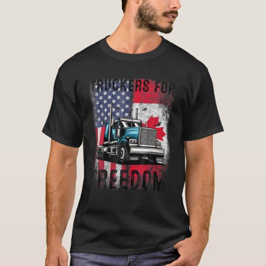 アメリカ国旗カナダ国旗の自由Convoy 2022 TRUC Tシャツ (正面)