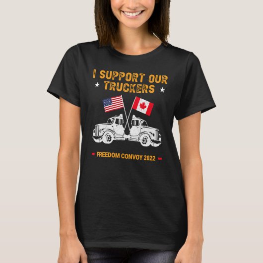 アメリカ国旗カナダ国旗の自由Convoy 2022 TRUC Tシャツ (正面)