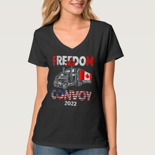 アメリカ国旗カナダ国旗の自由Convoy 2022 TRUC Tシャツ (正面)