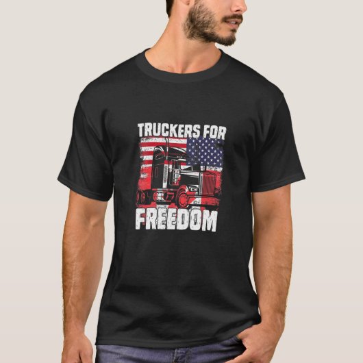 アメリカ国旗カナダ国旗の自由Convoy 2022 TRUC Tシャツ (正面)