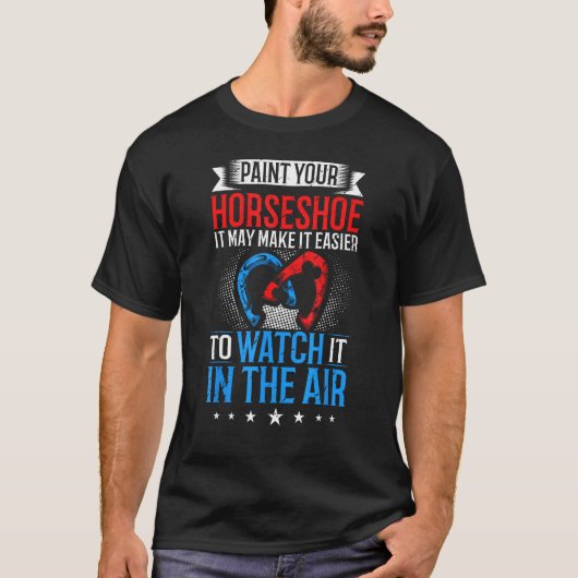 アメリカ国旗カラーの蹄鉄職人 馬の蹄鉄打ち 蹄鉄 Tシャツ (正面)