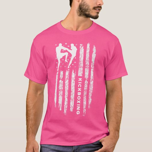 アメリカ国旗キックボクシングキックボクサー Tシャツ (正面)