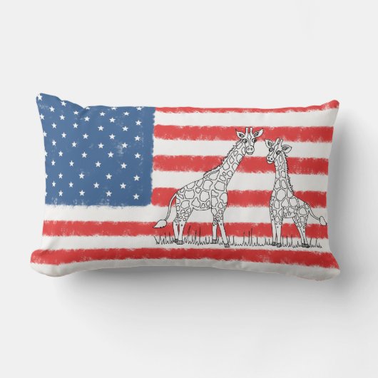 アメリカ国旗キリン保護ドードル ランバークッション (正面)