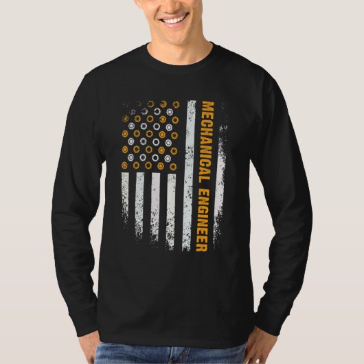 アメリカ国旗ギア コグ 機械エンジニア Tシャツ (正面)